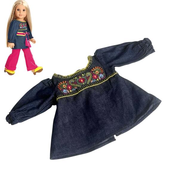 American Girl Doll Julie Tunic Top Blue Denim Shirt Accessory Floral Embroidery - Picture 2 of 5